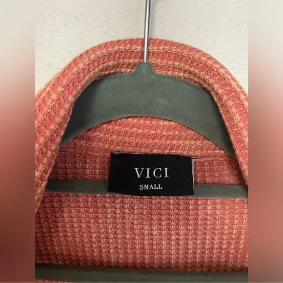 Vici Rigo Coral Pink Orange Sherbet Waffle Knit Oversized Button Down Shacket Sm - Picture 2 of 3